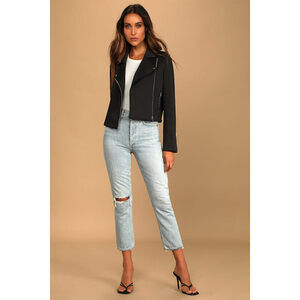 Lulus Living On The Edge Black Moto Jacket - Size XS